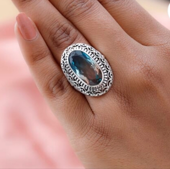 Artisan Crafted Aqua Terra Costa Quartz in Sterling Silver Size 8! NEW! - Picture 6 of 12